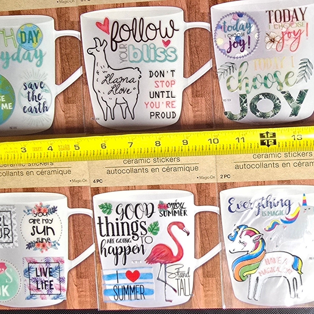 6 Pk Ceramic Sticker Mug Decals - Assorted Positive Designs - Picture 2 of 8